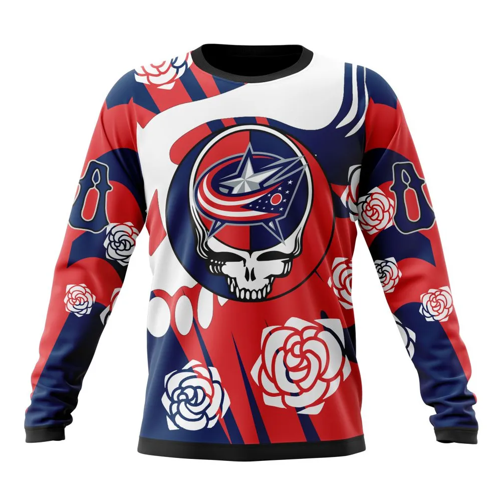 NHL Columbus Blue Jackets Special Grateful Dead Design St2305 Long Sleeved Sweatshirt 