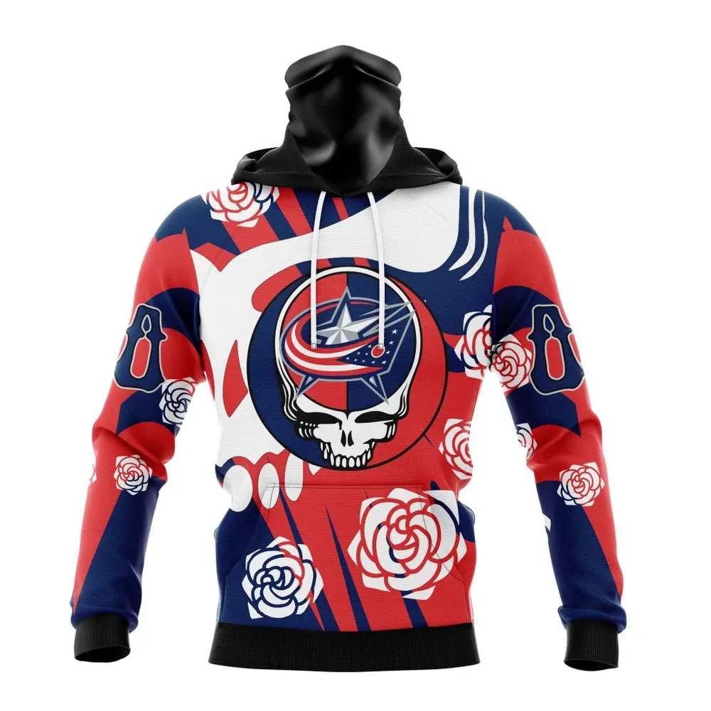 NHL Columbus Blue Jackets Special Grateful Dead Design St2305 Mask Hoodie