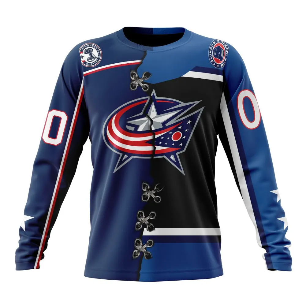 NHL Columbus Blue Jackets Special Home Mix Reverse Retro Personalized Kits Long Sleeved Sweatshirt 