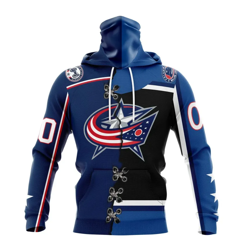 NHL Columbus Blue Jackets Special Home Mix Reverse Retro Personalized Kits Mask Hoodie