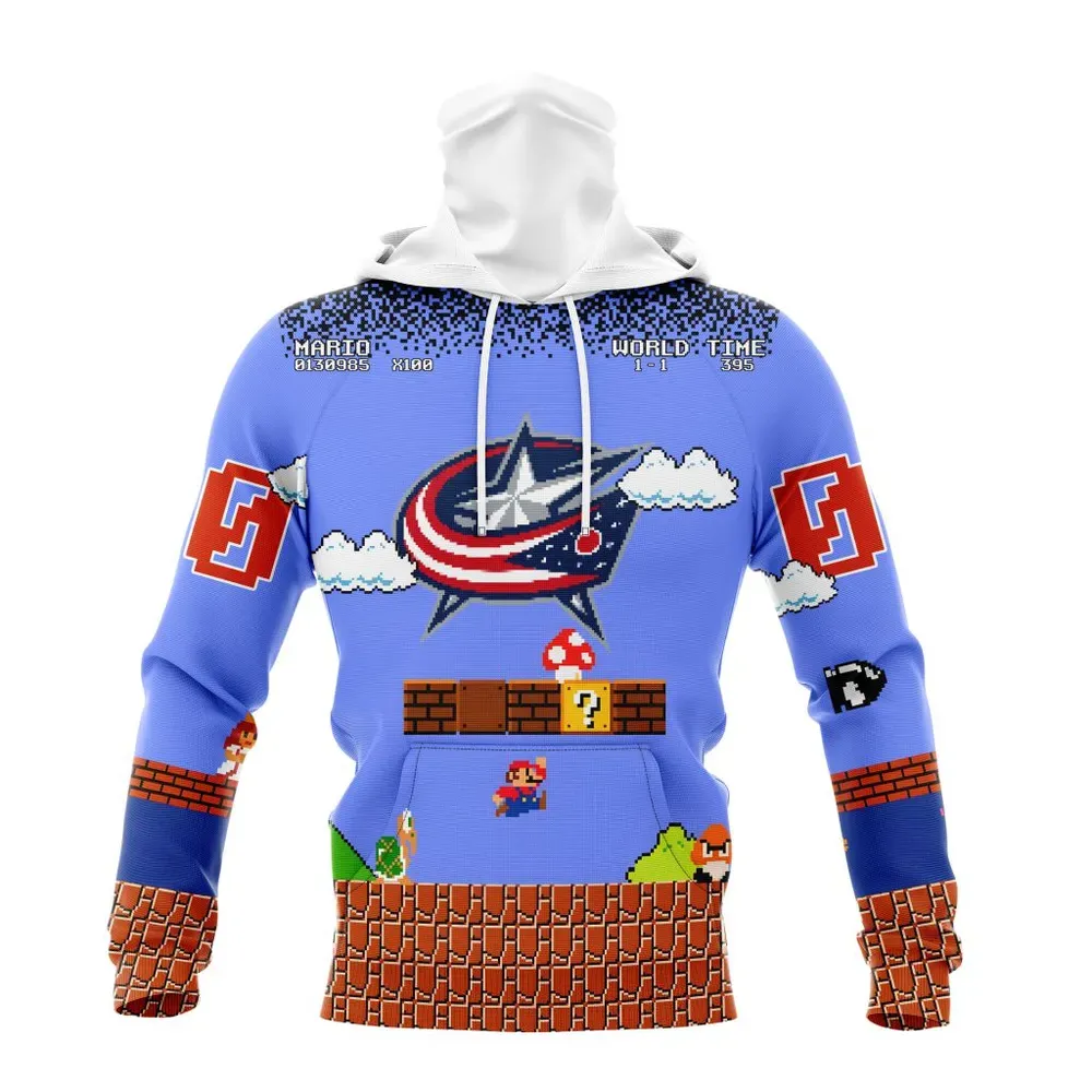 NHL Columbus Blue Jackets Special Kits With Super Mario Game Design Mask Hoodie