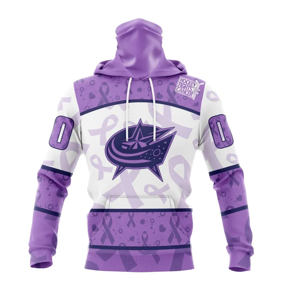 NHL Columbus Blue Jackets Special Lavender Fight Cancer St2201 Mask Hoodie