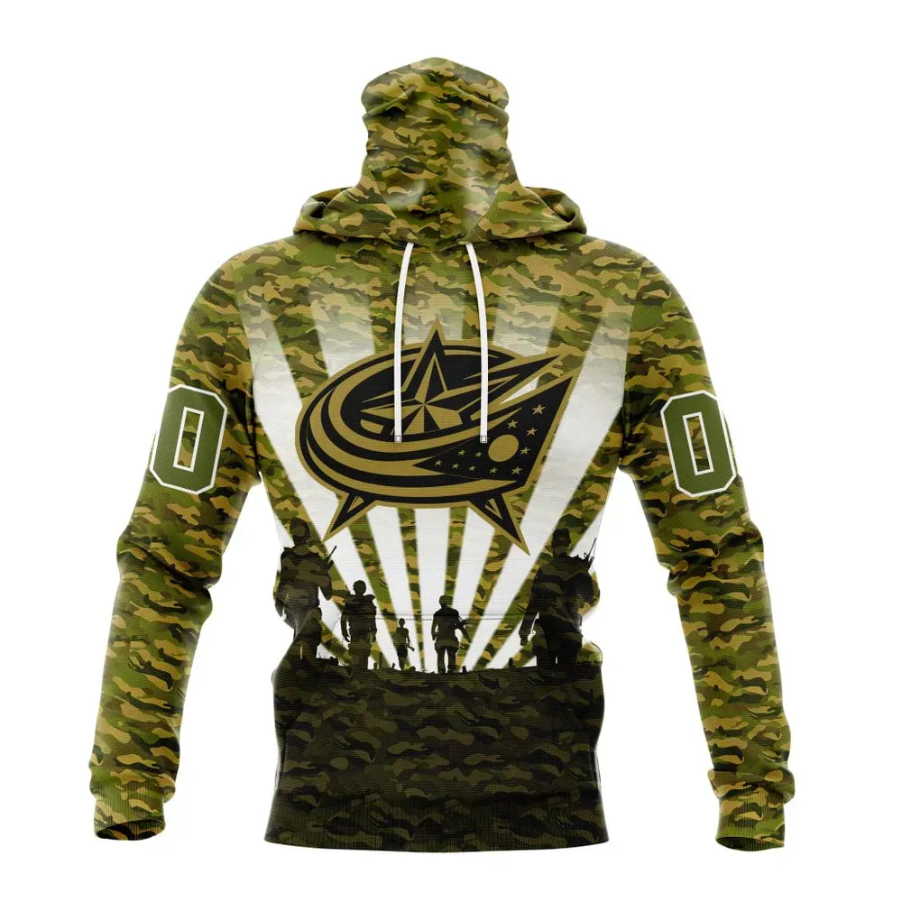 NHL Columbus Blue Jackets Special Military Camo Kits For Veterans Day And Rememberance Day St2201 Mask Hoodie