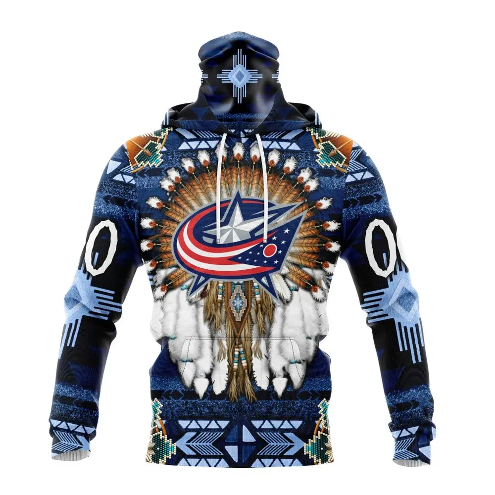 NHL Columbus Blue Jackets Special Native Costume Design St2202 Mask Hoodie