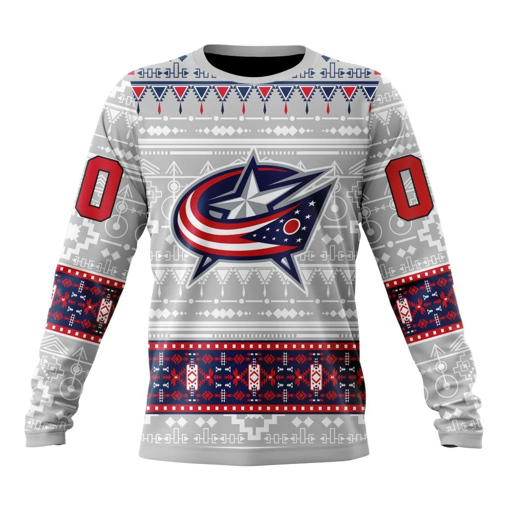 NHL Columbus Blue Jackets Special Native Design St2302 Long Sleeved Sweatshirt 