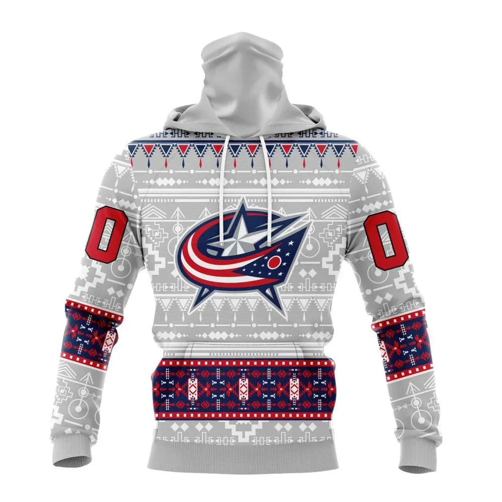 NHL Columbus Blue Jackets Special Native Design St2302 Mask Hoodie