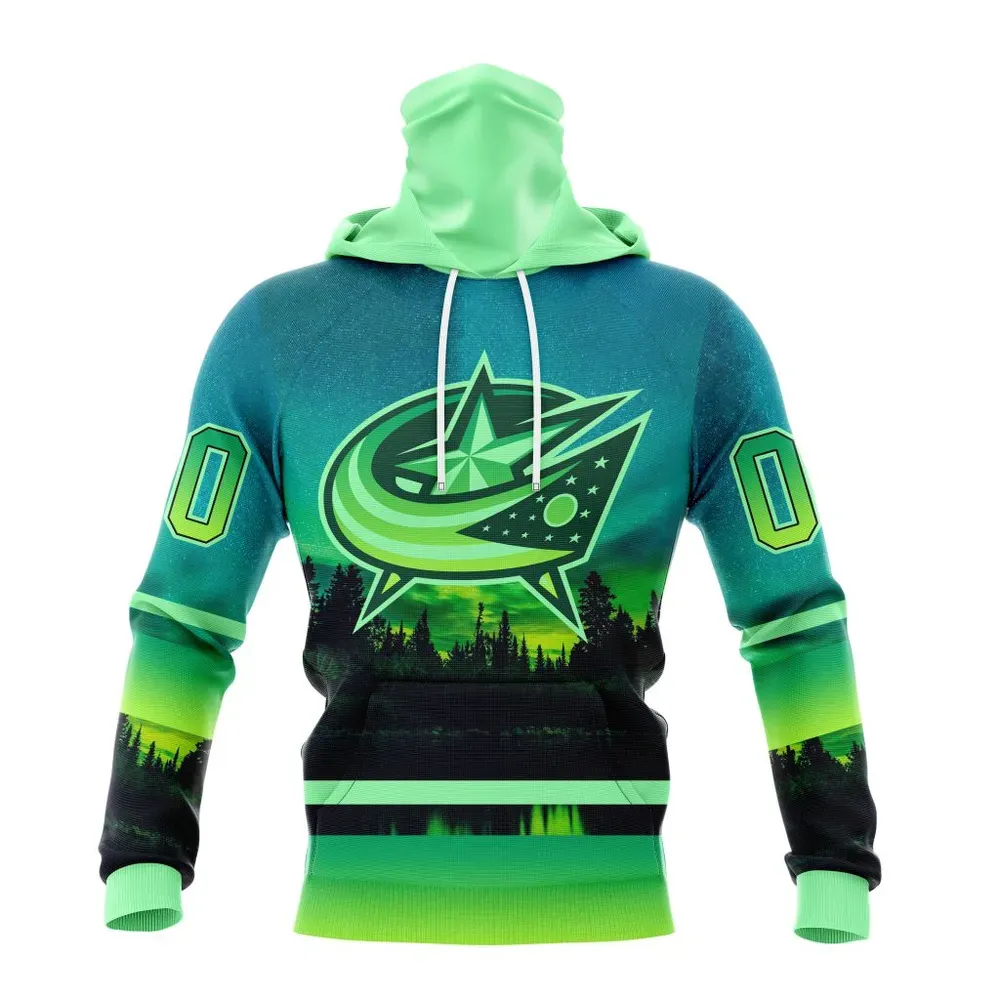 NHL Columbus Blue Jackets Special Northern Lights Design St2302 Mask Hoodie