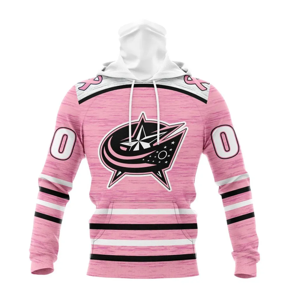 NHL Columbus Blue Jackets Special Pink Fight Breast Cancer Design St2304 Mask Hoodie