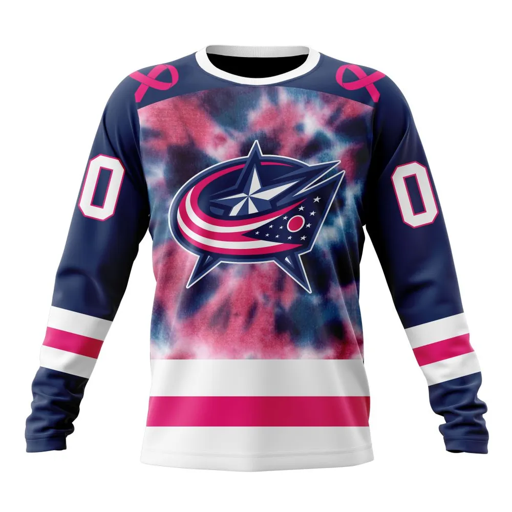 NHL Columbus Blue Jackets Special Pink October Fight Breast Cancer St2303 Long Sleeved Sweatshirt 