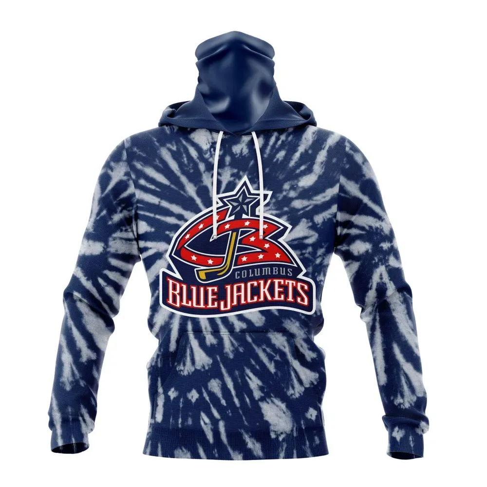 NHL Columbus Blue Jackets Special Retro Vintage Tie Dye St2201 Mask Hoodie