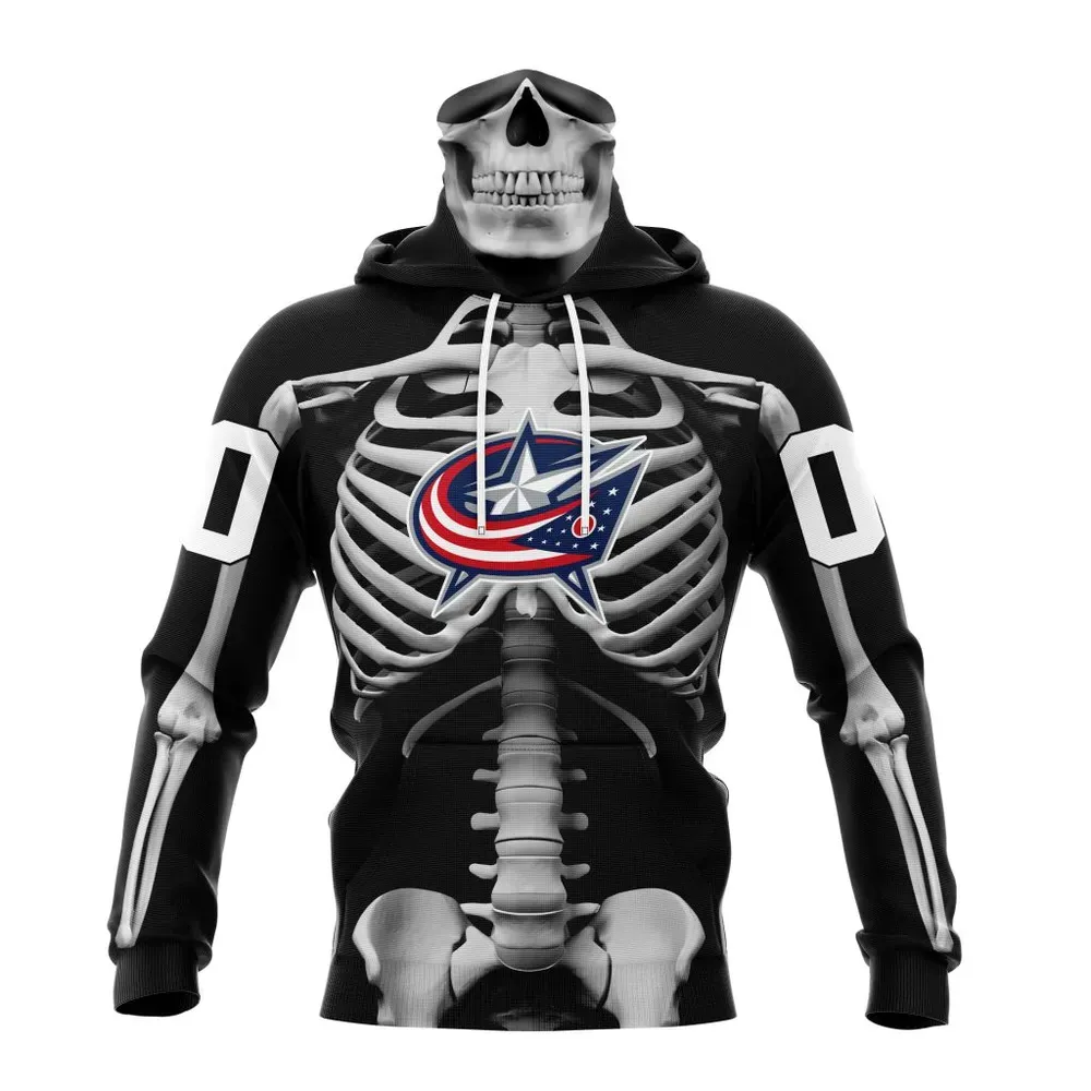 NHL Columbus Blue Jackets Special Skeleton Costume For Halloween St2301 Mask Hoodie