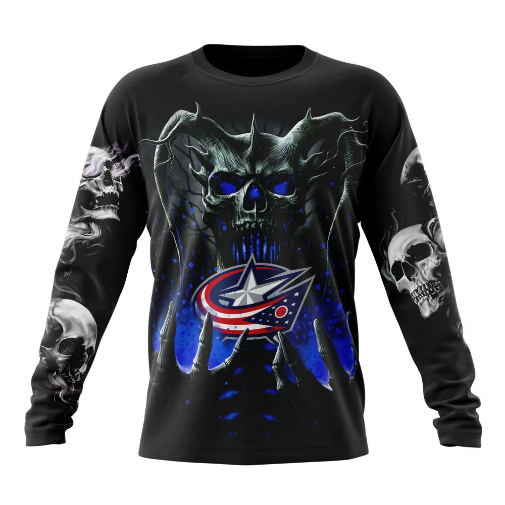 NHL Columbus Blue Jackets Special Skull Art Design St2301 Long Sleeved Sweatshirt 