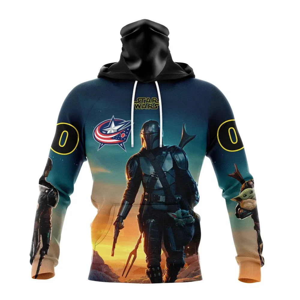 NHL Columbus Blue Jackets Special Star Wars The Mandalorian Design St2401 Mask Hoodie