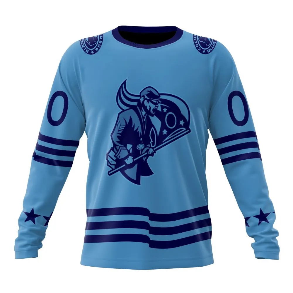 NHL Columbus Blue Jackets Special Two-Tone Design St2401 Long Sleeved Sweatshirt 