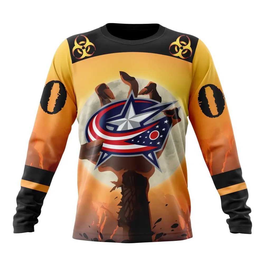 NHL Columbus Blue Jackets Special Zombie Design For Halloween St2305 Long Sleeved Sweatshirt 