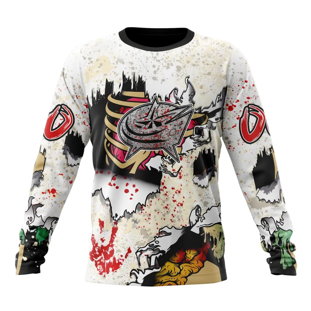 NHL Columbus Blue Jackets Special Zombie Style For Halloween St2304 Long Sleeved Sweatshirt 