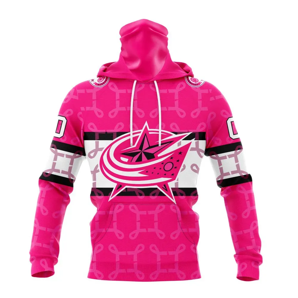 NHL Columbus Blue Jackets | Specialized Design I Pink I Can! In October We Wear Pink Breast Cancer Mask Hoodie