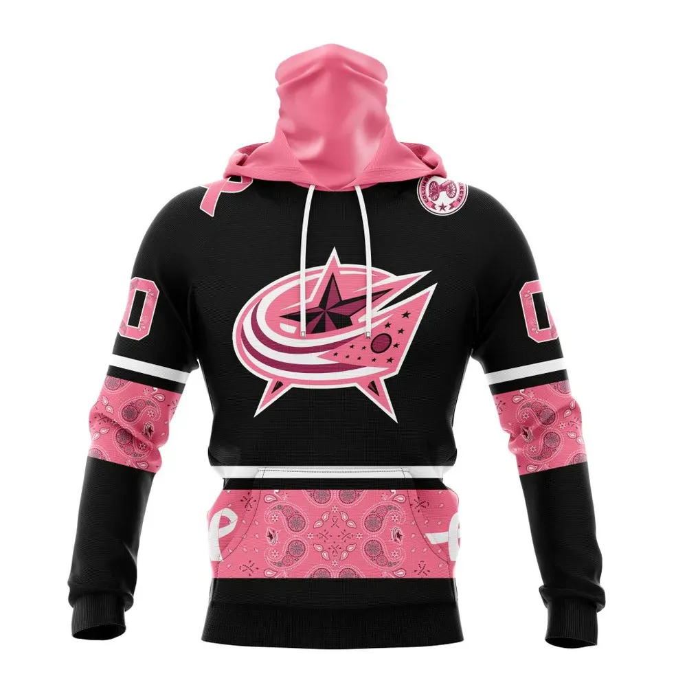 NHL Columbus Blue Jackets | Specialized Design In Classic Style With Paisley! In October We Wear Pink Breast Cancer Mask Hoodie