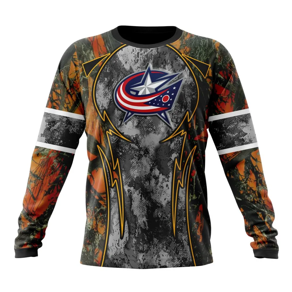 NHL Columbus Blue Jackets | Specialized Design Wih Camo Concepts For Hungting In Forest Long Sleeved Sweatshirt 