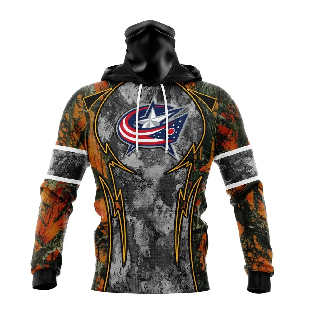 NHL Columbus Blue Jackets | Specialized Design Wih Camo Concepts For Hungting In Forest Mask Hoodie