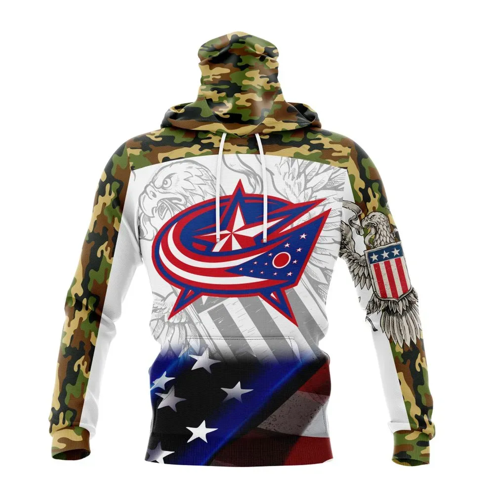 NHL Columbus Blue Jackets | Specialized Design With Our America Flag And Our America Eagle Mask Hoodie