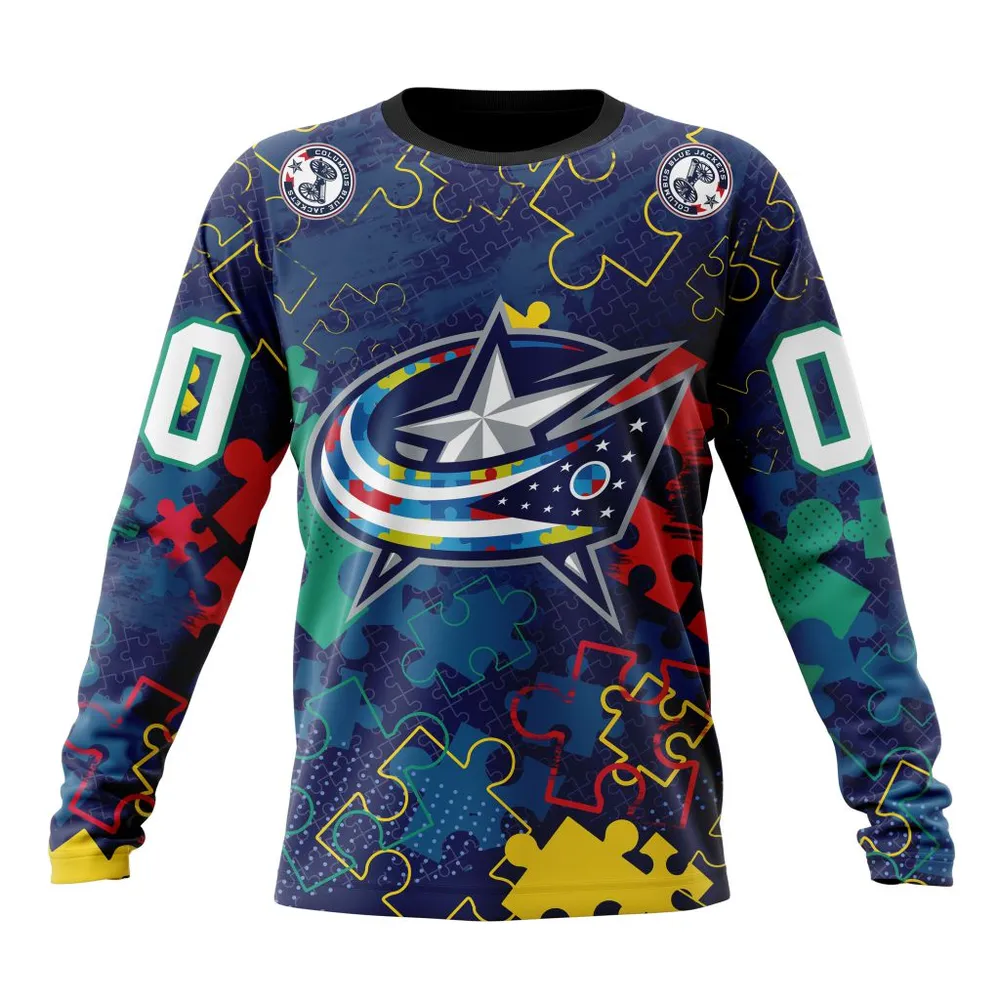 NHL Columbus Blue Jackets | Specialized Fearless Aganst Autism Long Sleeved Sweatshirt 