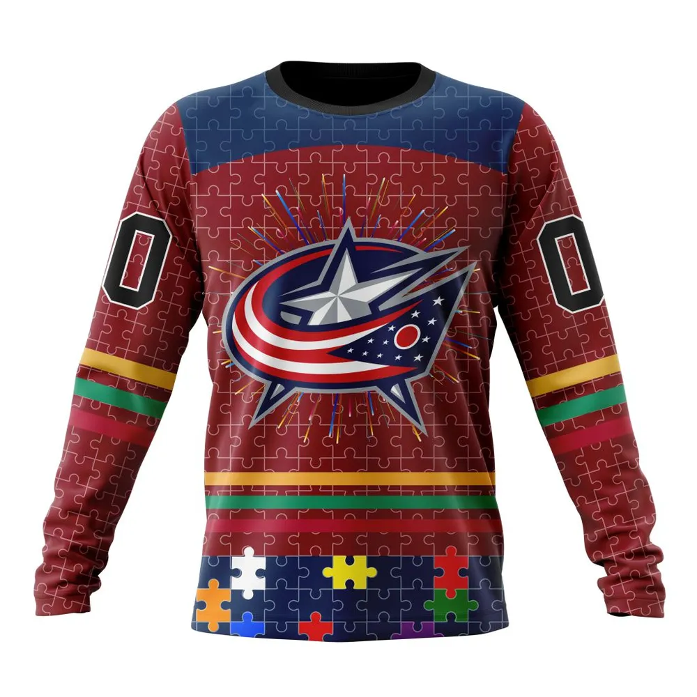 NHL Columbus Blue Jackets | Specialized Fearless Aganst Autism V0122 Long Sleeved Sweatshirt 