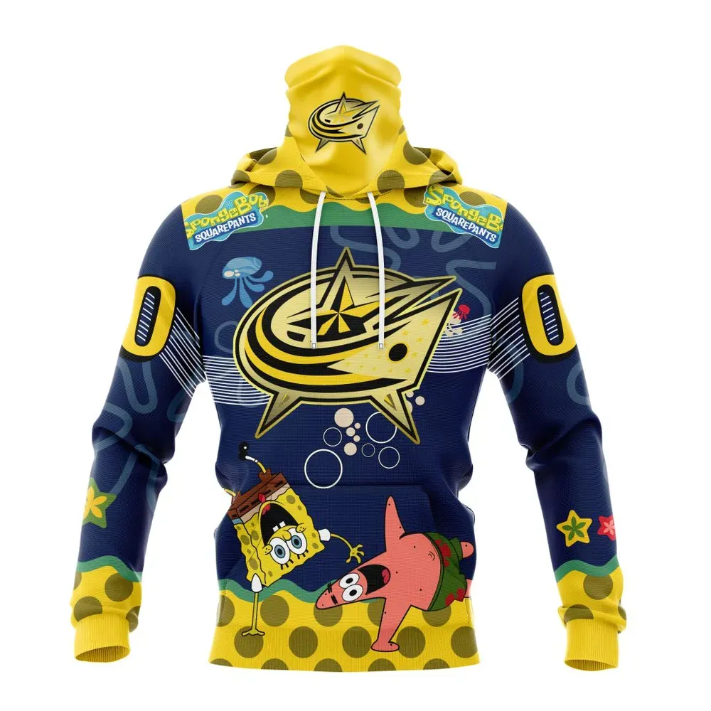 NHL Columbus Blue Jackets | Specialized Jersey With Spongebob Mask Hoodie