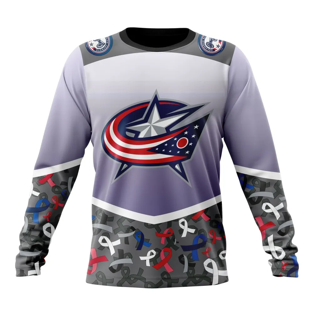 NHL Columbus Blue Jackets | Specialized Sport Fights Again All Cancer V0122 Long Sleeved Sweatshirt 