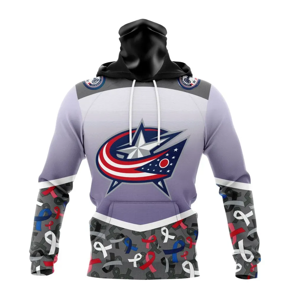 NHL Columbus Blue Jackets | Specialized Sport Fights Again All Cancer V0122 Mask Hoodie