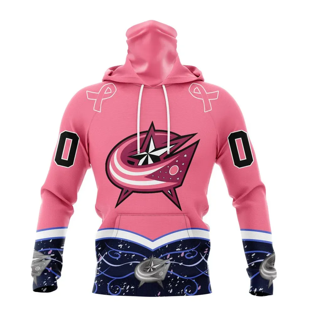 NHL Columbus Blue Jackets | Specialized Unisex For Hockey Fights Cancer Mask Hoodie