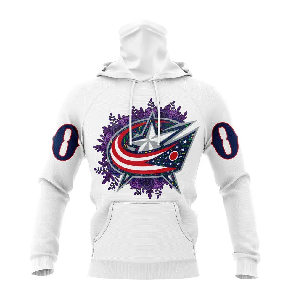 NHL Columbus Blue Jackets | Specialized Unisex Kits Dia De Muertos Mask Hoodie