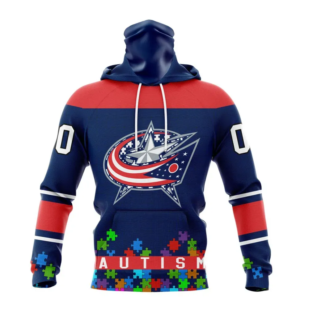 NHL Columbus Blue Jackets | Specialized Unisex Kits Hockey Fights Against Autism Mask Hoodie