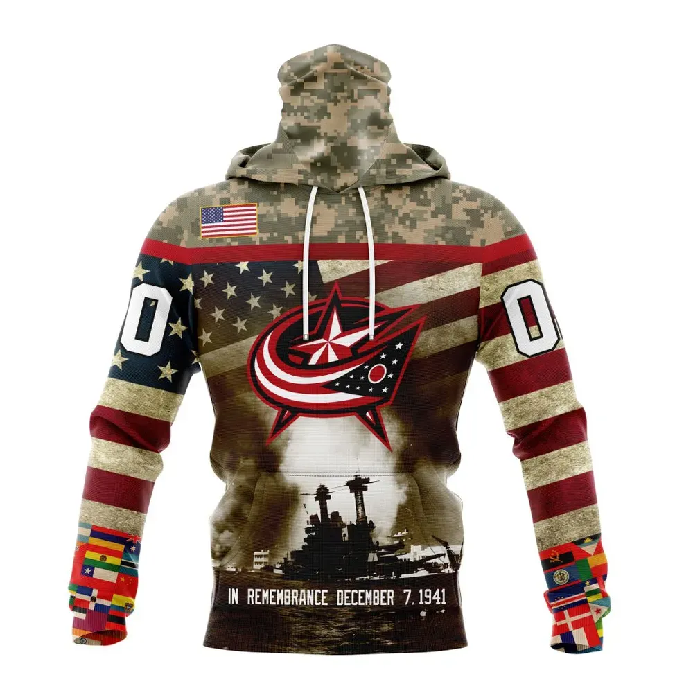 NHL Columbus Blue Jackets | Specialized Unisex Kits Remember Pearl Harbor Mask Hoodie