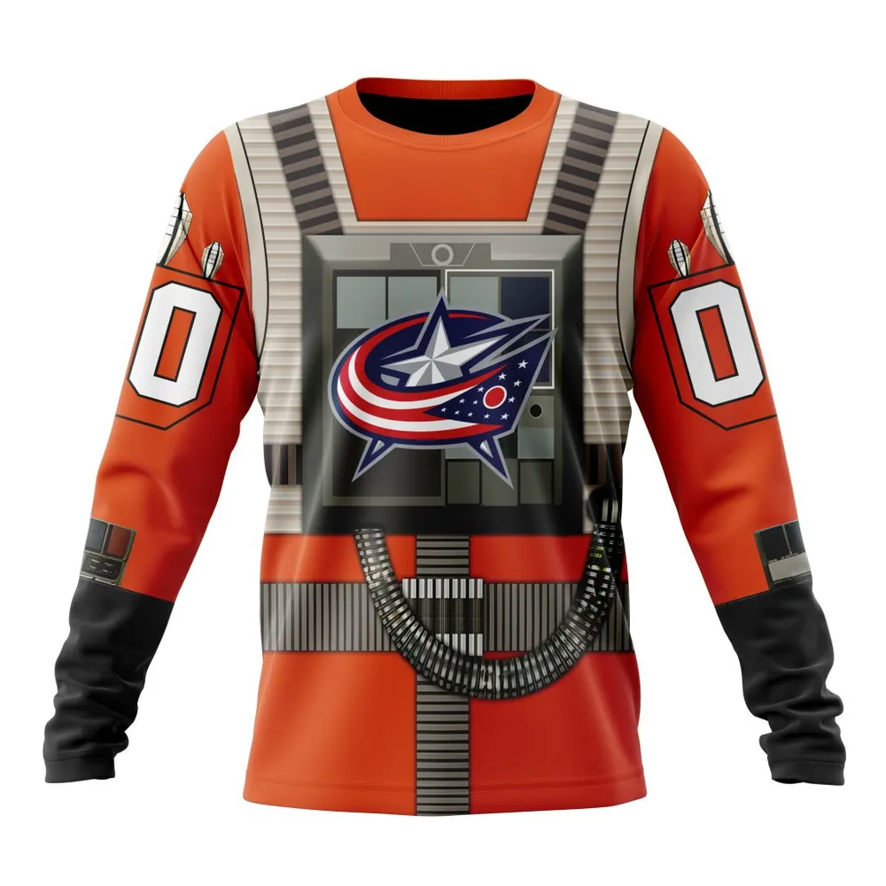 NHL Columbus Blue Jackets Star Wars Rebel Pilot Design St2201 Long Sleeved Sweatshirt 