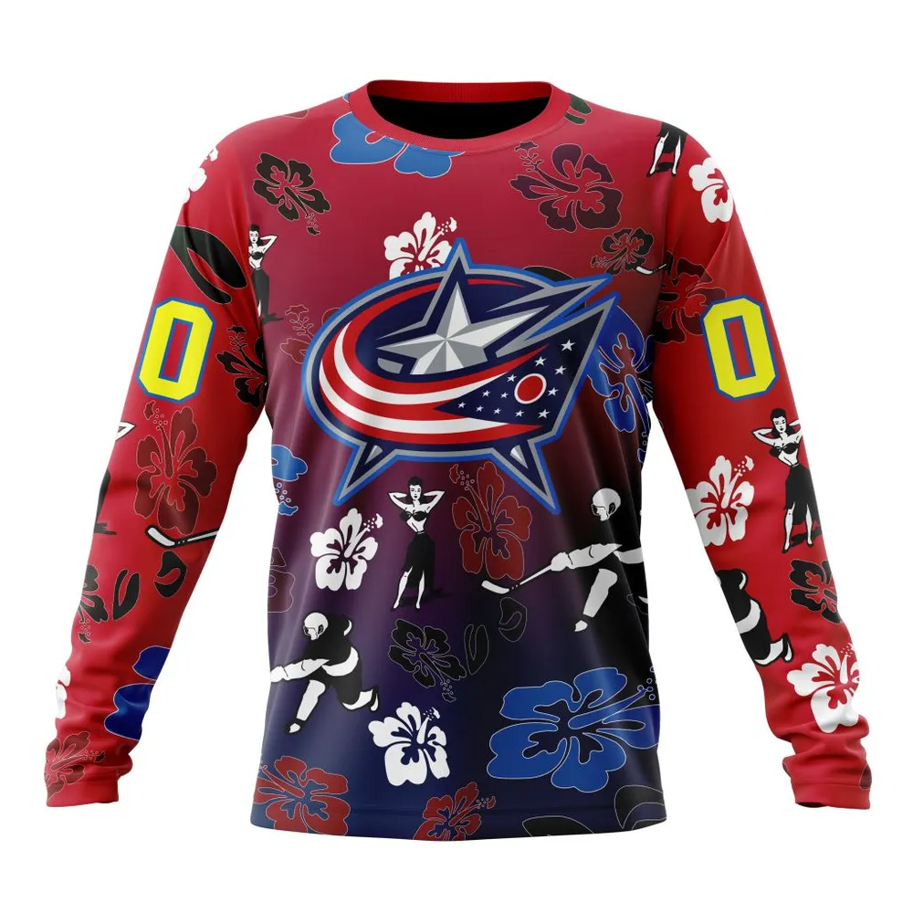 NHL Columbus Blue Jackets X Hawaii Specialized Design For Hawaiia V0122 Long Sleeved Sweatshirt 