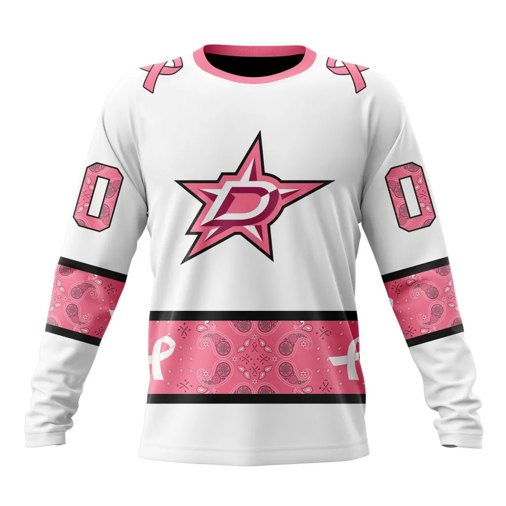 NHL Dallas Stars In Classic Style With Paisley! In October We Wear Pink Breast Cancer Long Sleeved Sweatshirt 