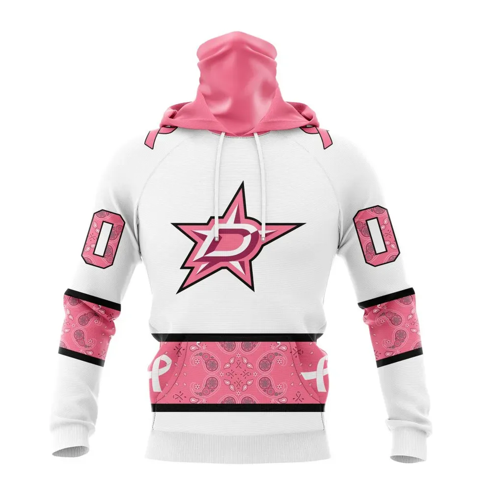 NHL Dallas Stars In Classic Style With Paisley! In October We Wear Pink Breast Cancer Mask Hoodie