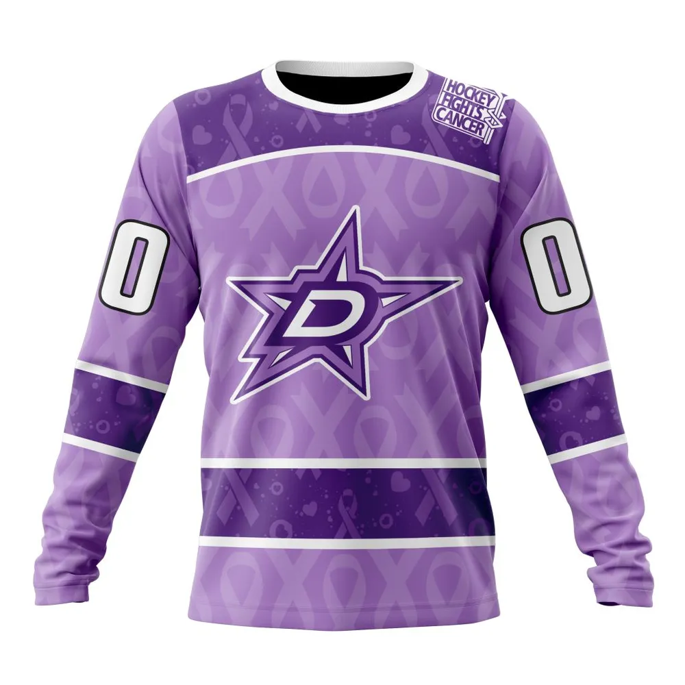 NHL Dallas Stars New Lavender Hockey Fight Cancer St2301 Long Sleeved Sweatshirt 