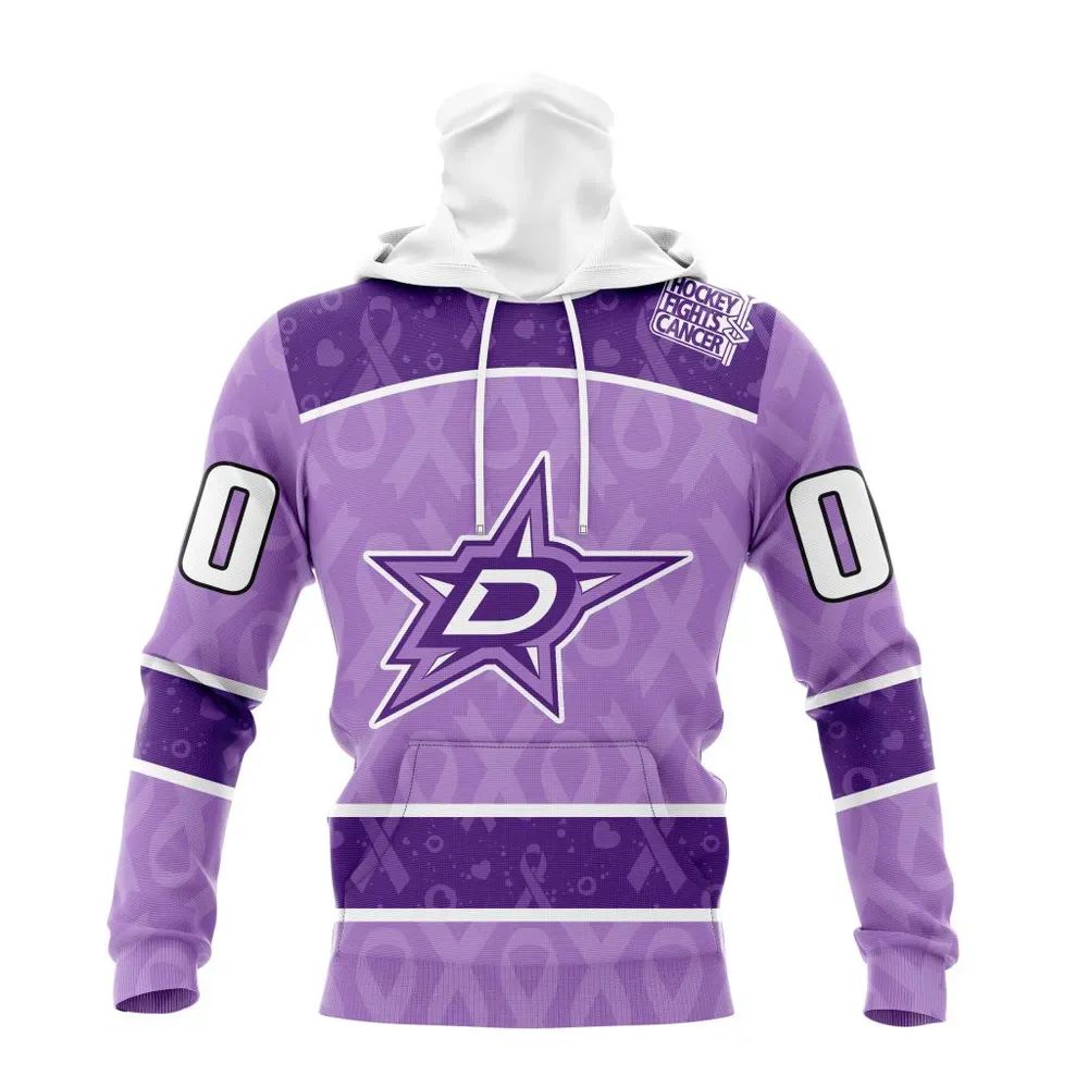 NHL Dallas Stars New Lavender Hockey Fight Cancer St2301 Mask Hoodie