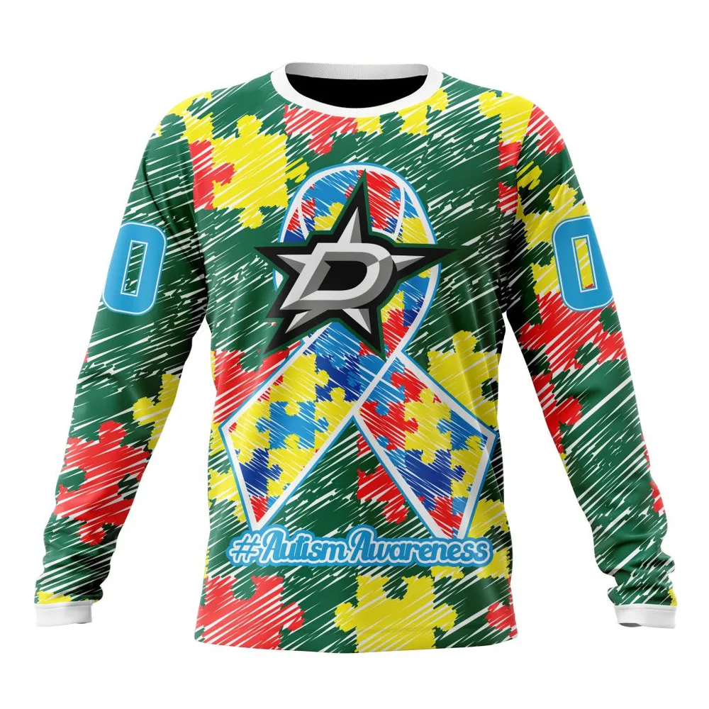 NHL Dallas Stars Special Autism Awareness Design St2201 Long Sleeved Sweatshirt 