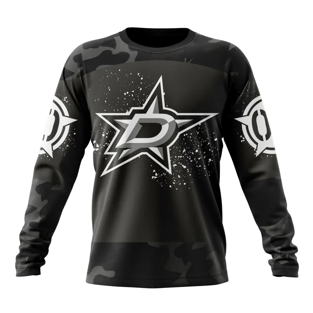 NHL Dallas Stars Special Black Camo Design For Veterans Day St2304 Long Sleeved Sweatshirt 