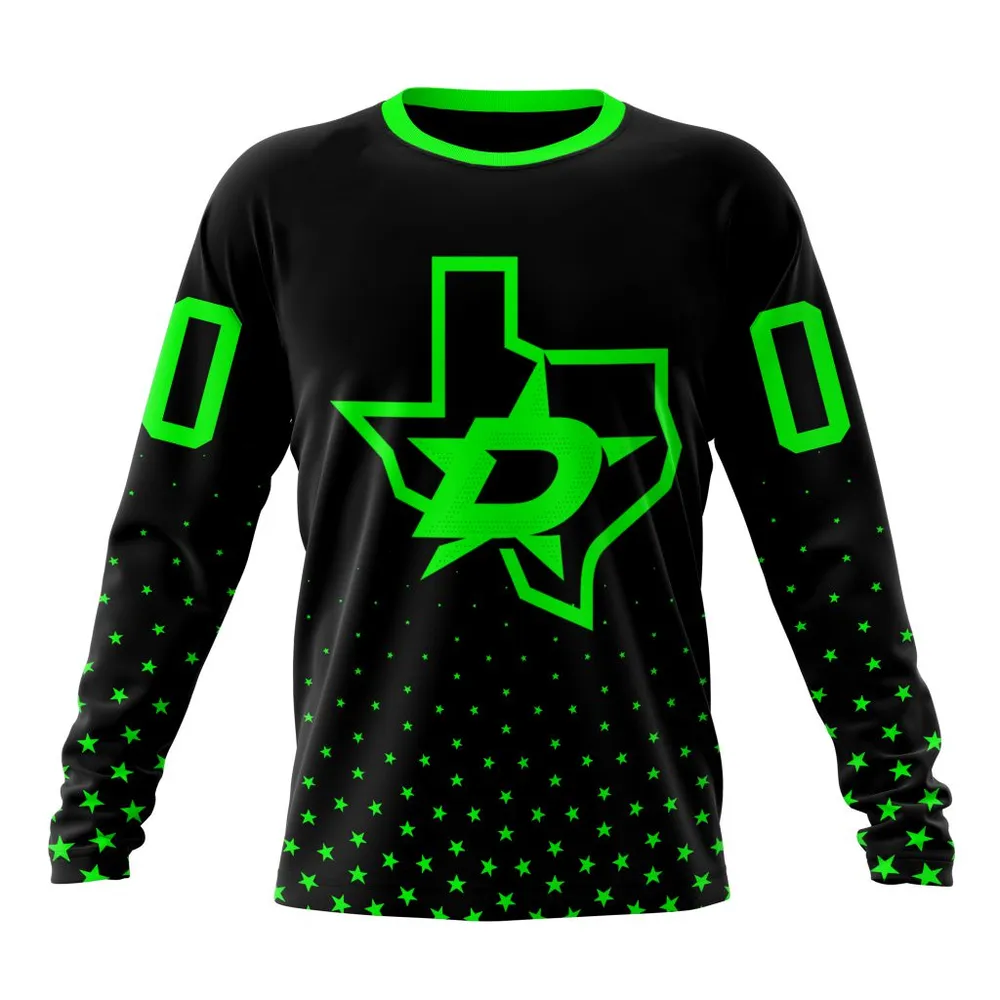 NHL Dallas Stars Special Blackout Design St2401 Long Sleeved Sweatshirt 