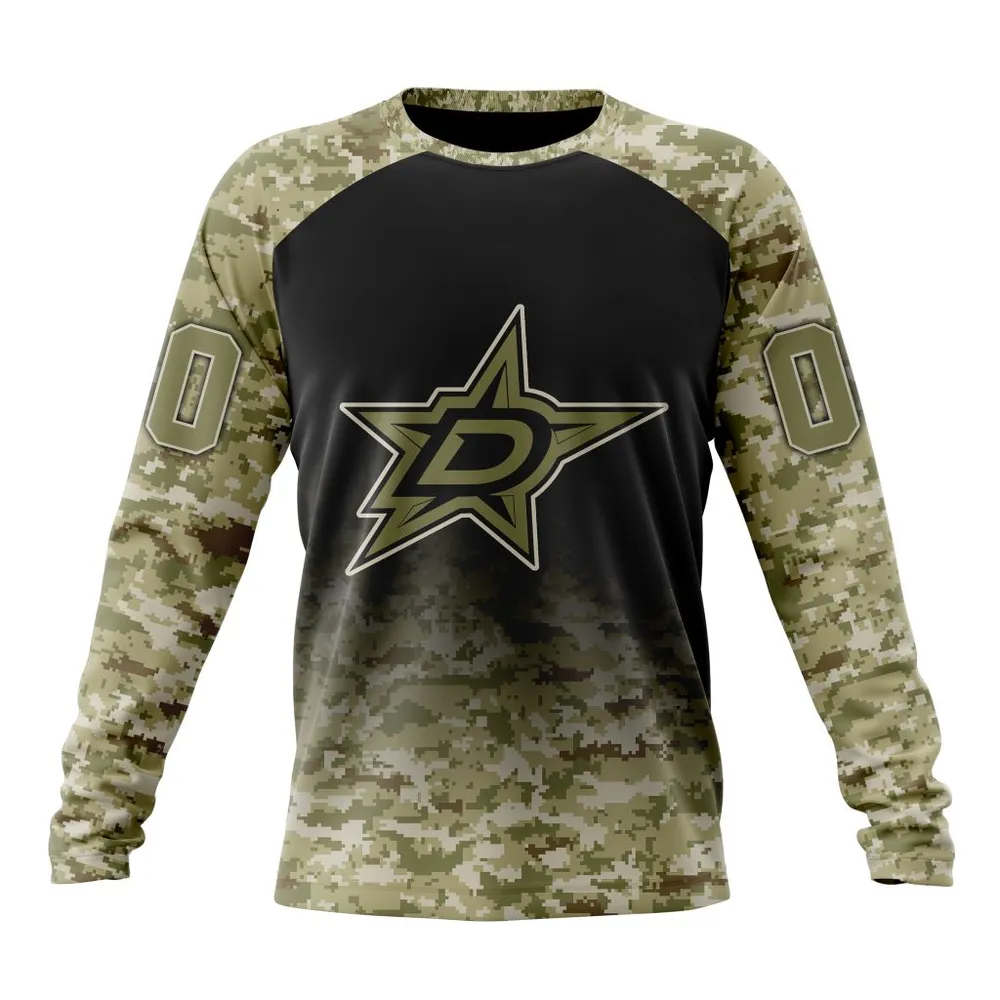 NHL Dallas Stars Special Camo Design For Veterans Day St2302 Long Sleeved Sweatshirt 