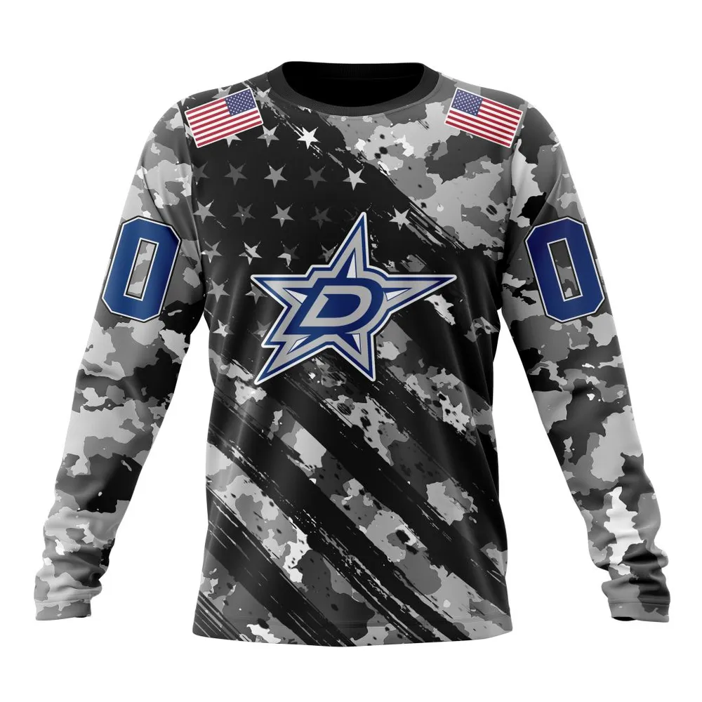 NHL Dallas Stars Special Camo Military Design St2301 Long Sleeved Sweatshirt 