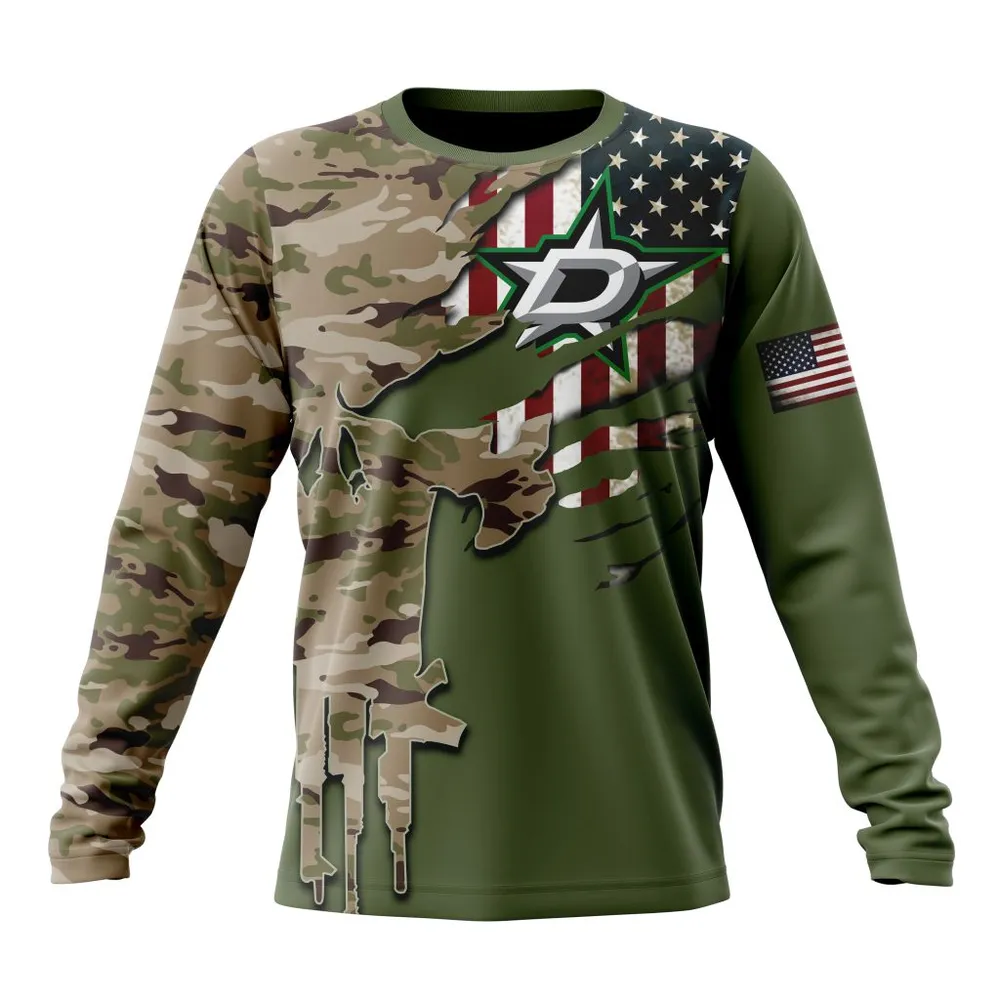 NHL Dallas Stars Special Camo Skull Design St2303 Long Sleeved Sweatshirt 