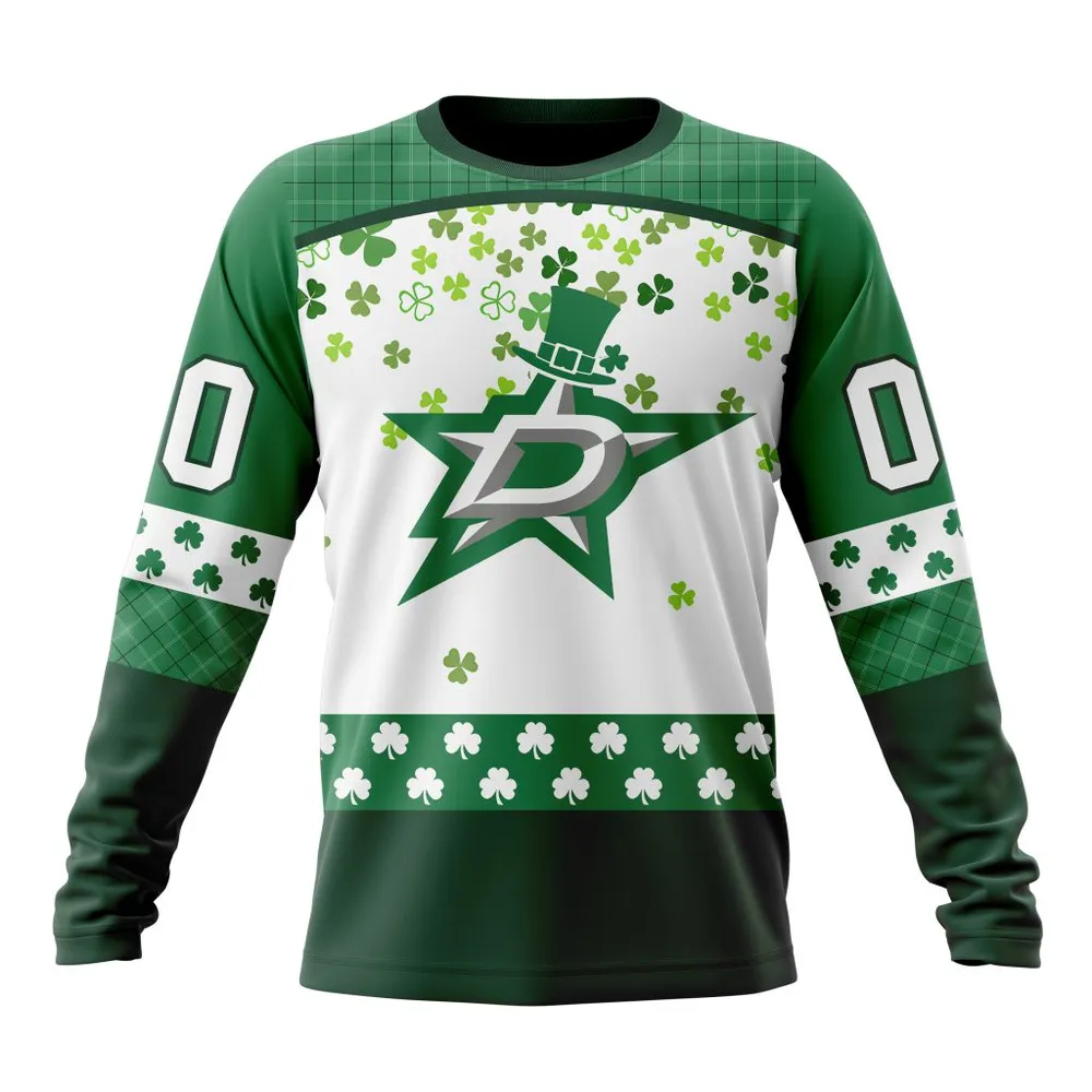 NHL Dallas Stars Special Design For St. Patrick Day St2401 Long Sleeved Sweatshirt 