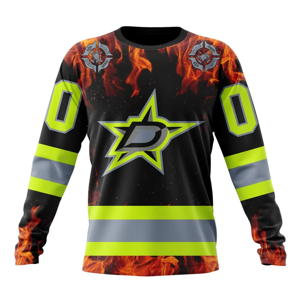 NHL Dallas Stars Special Design Honoring Firefighters St2401 Long Sleeved Sweatshirt 