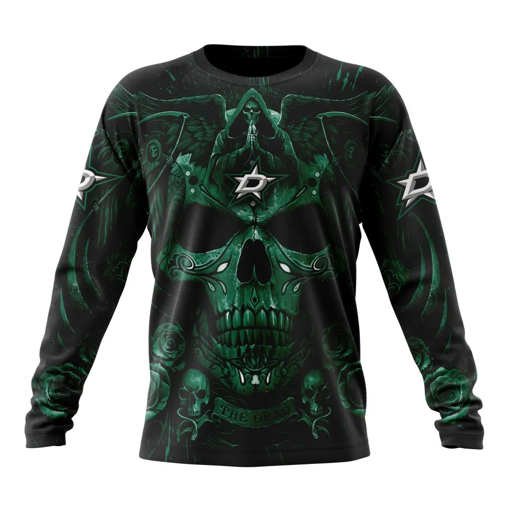 NHL Dallas Stars Special Design With Skull Art St2203 Long Sleeved Sweatshirt 