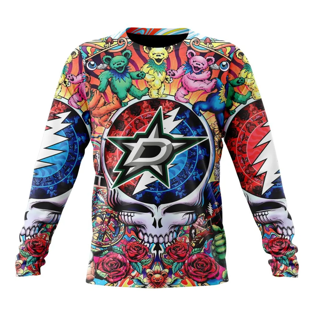 NHL Dallas Stars Special Grateful Dead Design St2304 Long Sleeved Sweatshirt 